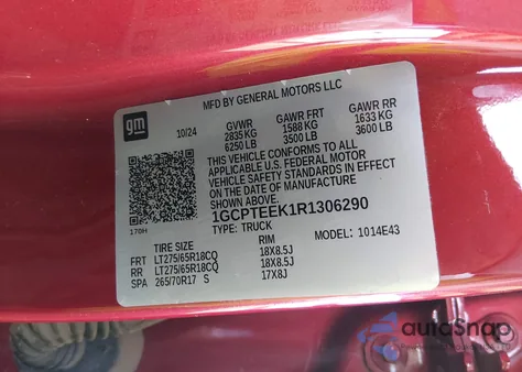 2024 Chevrolet Colorado 4Wd Trail Boss from USA, damaged, VIN 1GCPTEEK1R1306290